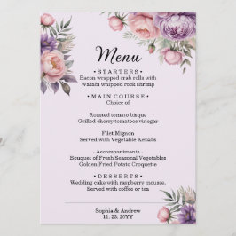 Menu de Casamento Floral Elegante de Aquarela