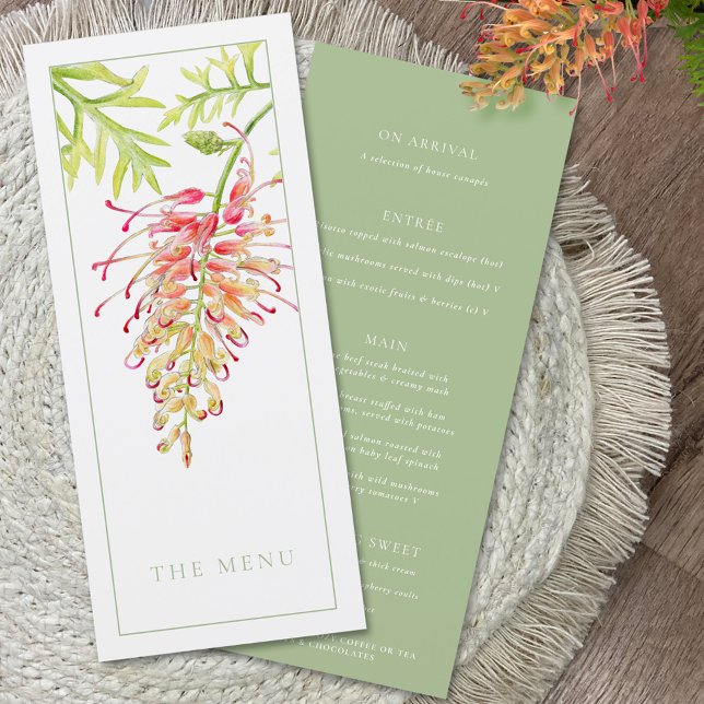 Menu de casamento floral em aquarela Grevillea ver (Criador carregado)