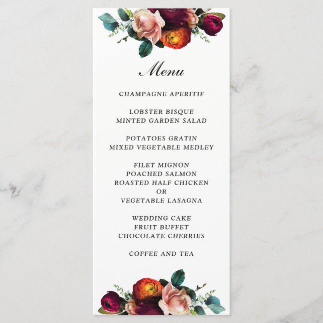 Menu de Casamento Floral Fresco (Frente)