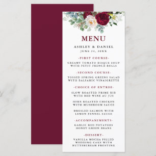 Menu de Casamento Floral Greenery da Watercolor Bu
