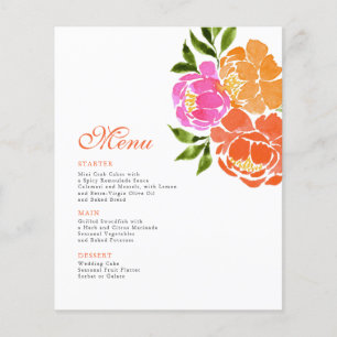 Menu de Casamento Floral Laranja Quente
