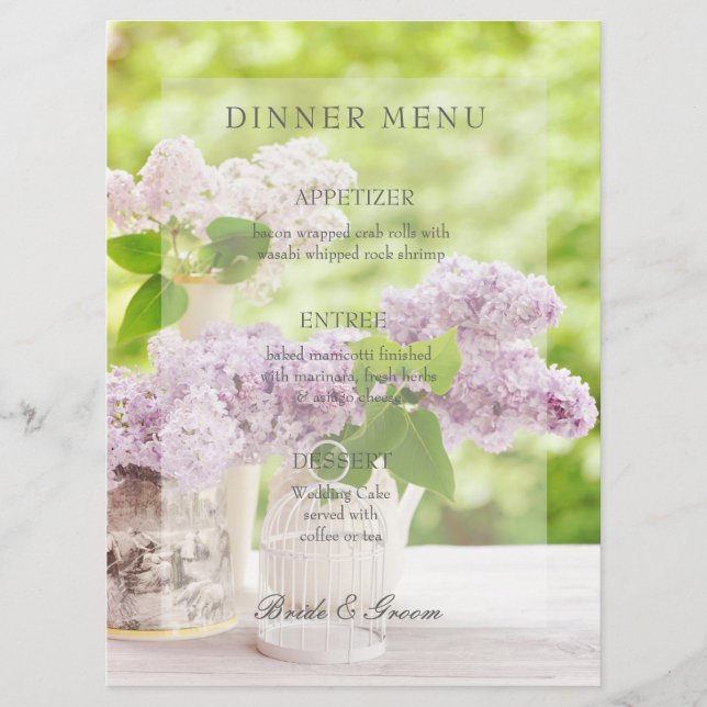 Menu de Casamento Floral Lilac Flor de Primavera R (Frente)