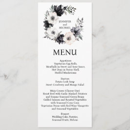 Menu de Casamento Floral Menu Preto e Branco