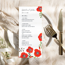 Menu de casamento floral moderno da Red Poppies