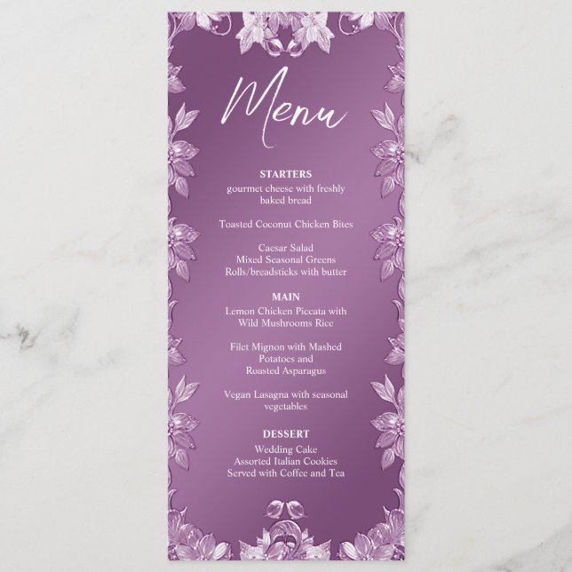 Menu de Casamento Floral Moderno Lilac (Frente)