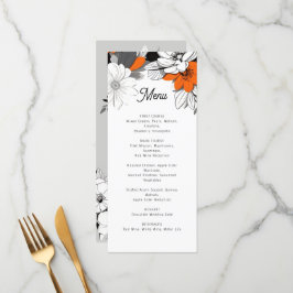 Menu de casamento floral monocromático moderno