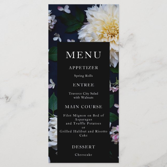 Menu de Casamento Floral Moody Dahlia (Frente)