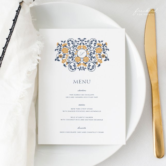 Menu de Casamento Floral Nouveau, Botânica Vintage (Floral Art Nouveau Wedding Menu, Vintage Botanical Menu)