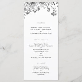 Menu de casamento floral preto e branco moderno