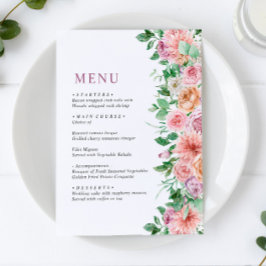 Menu de Casamento Floral Púrpura e Rosa Elegante