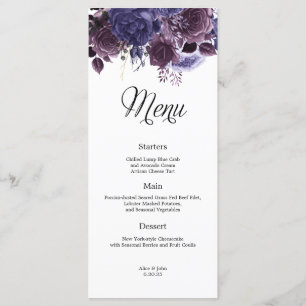 Menu de Casamento Floral Púrpura Gótica