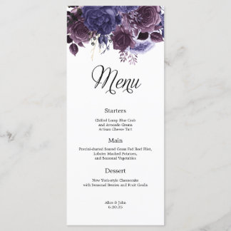 Menu de Casamento Floral Púrpura Gótica