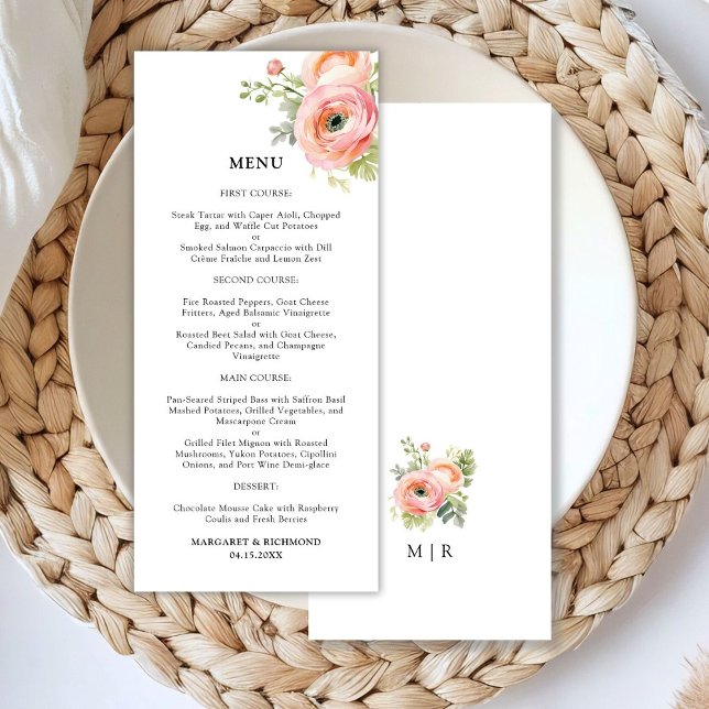 Menu de Casamento Floral Ranunculus Cor-de-Rosa-Ro (Criador carregado)