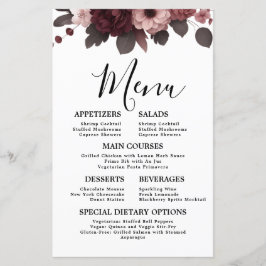 Menu de Casamento Floral Romântico Blush Pink Burg