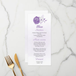 menu de casamento floral romântico e roxo branco