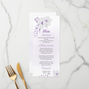 menu de casamento floral romântico e roxo branco