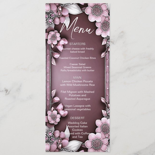 Menu de Casamento Floral Rosa (Frente)