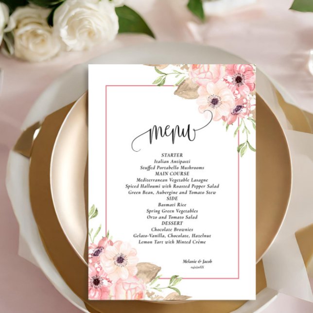 Menu de casamento Floral Rosa (Criador carregado)