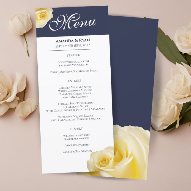 Menu de Casamento Floral Rosa Amarelo Moderno (Criador carregado)