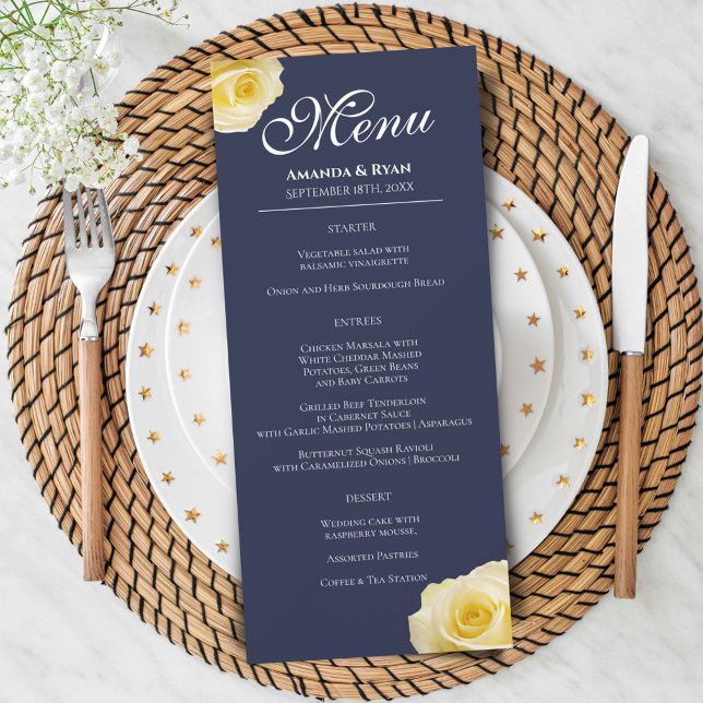 Menu de Casamento Floral Rosa Amarelo Moderno (Criador carregado)