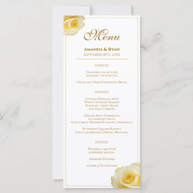 Menu de Casamento Floral Rosa Amarelo Moderno (Frente)