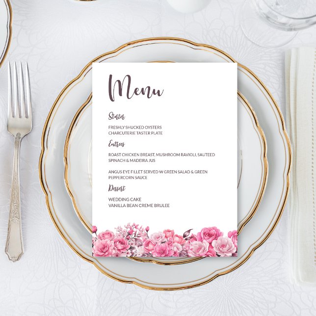 Menu de Casamento Floral Rosa Rosa Rosa Rosa Rosa  (Criador carregado)