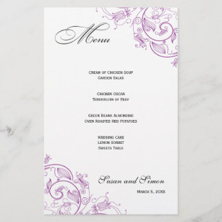 Menu de Casamento Floral Roxo Elegante