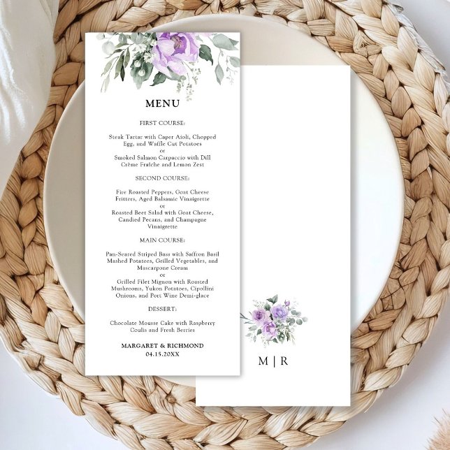 Menu de Casamento Floral Russo Dusty Purple (Criador carregado)