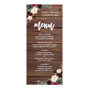 Menu de Casamento Floral Rustic Marsala Burgundy