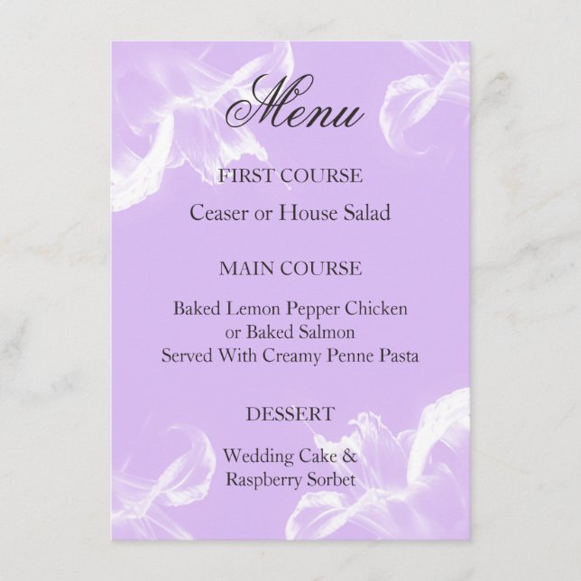 Menu de Casamento Floral Simples Tiger Lily (Frente)