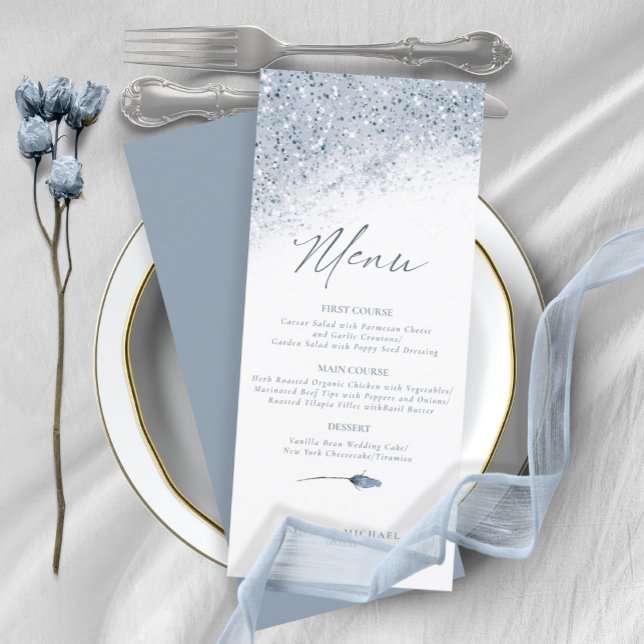 Menu de Casamento Floral Sparkles2 Blue ID889 (Criador carregado)