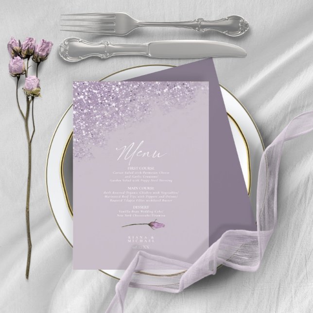 Menu de Casamento Floral Sparkles4 Mauve ID889 (Criador carregado)