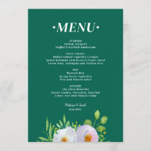Menu de Casamento Floral Verde Floresta para Impre