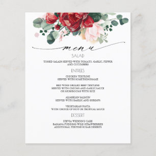 Menu de Casamento Floral Vermelho Burgundy
