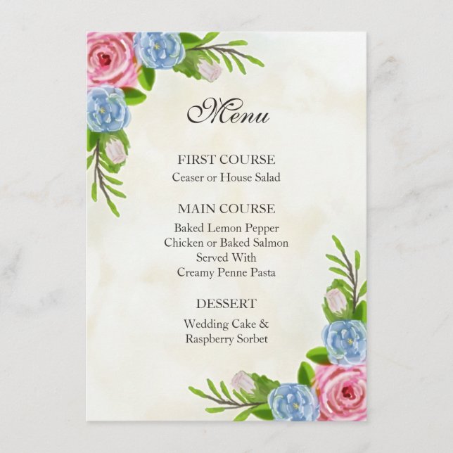 Menu de Casamento Floral Watercolor (Frente)