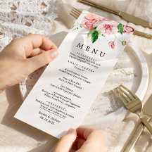 Menu de Casamento Flores de Pêonias Rosa-Blush