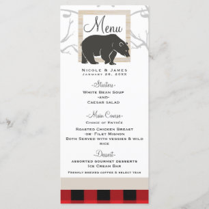 Menu de Casamento Floresta de Xadrez Vermelho e Ur