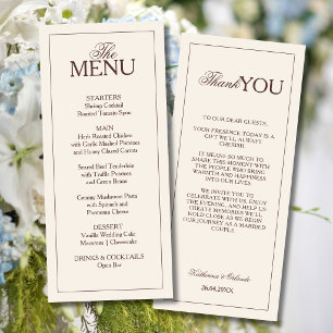 Menu de casamento formal de chocolate Obrigado Din