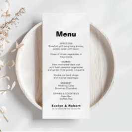 Menu de Casamento Formal Elegante Minimalista