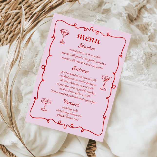 Menu de Casamento Francês Desenhado à Mão Branca R (Criador carregado)