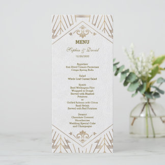 Menu de Casamento Gatsby do Excelente Dourado Real