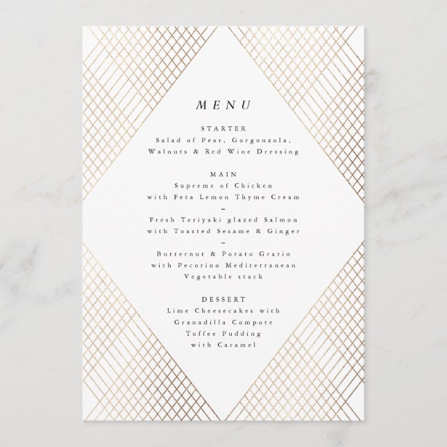 Menu de Casamento Gatsby Dourado Gatsby Geométrico (Frente)