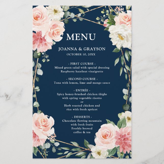 Menu de Casamento Geométrico Botânico do Marinho R (Frente)