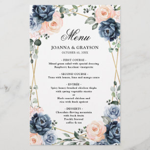 Menu de Casamento Geométrico do Pêssego Azul Dus