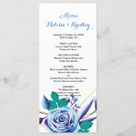 Menu de Casamento Geométrico Dourado Flora Azul