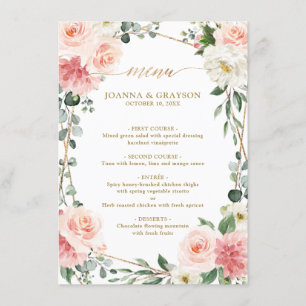 Menu de Casamento Geométrico Dourado Floral Cor-de