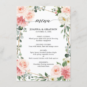 Menu de Casamento Geométrico Dourado Floral Cor-de