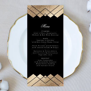 Menu de Casamento Geométrico Dourado Gatsby