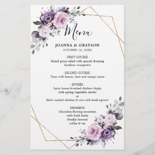 Menu de Casamento Geométrico Dusty Purple Blooms