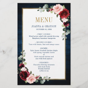 Menu de Casamento Geométrico Floral do Blush Mari